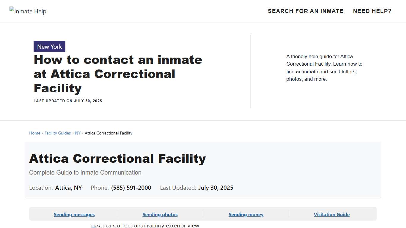 How to contact an inmate at Attica Correctional Facility - Inmate Help